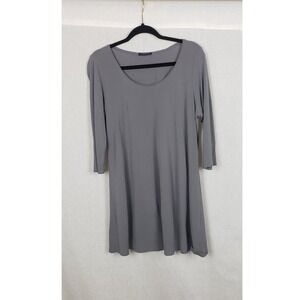 EILEEN FISHER Petite Gray 100% Silk 3/4 Sleeve Tunic Top LP Casual Quiet Luxury‎